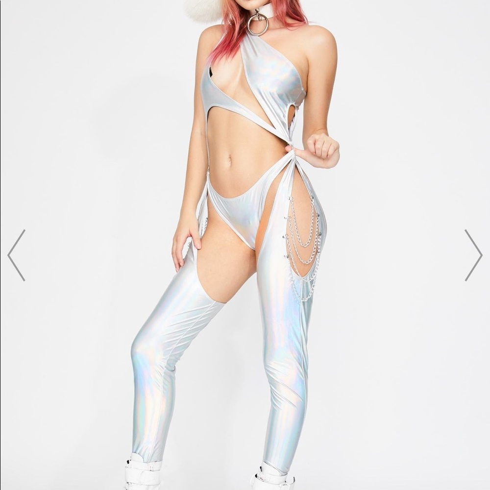 Dolls Kill Club Exx Holographic Cut Out Catsuit